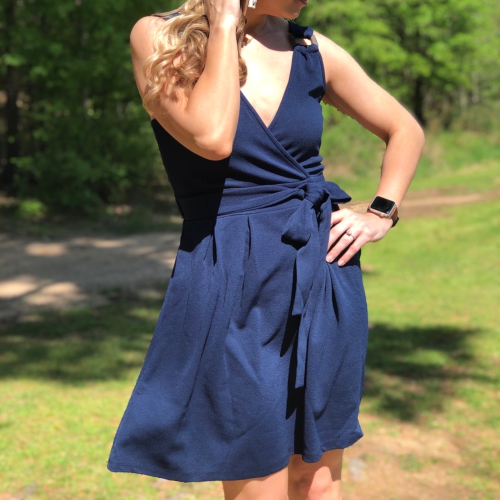 Belted Navy Dress